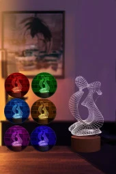 BY-LAMP Sevgililer Figürlü Dekoratif Hediye Led Masa Lambası | 7 Işık Rengi | Ahşap Taban thumbnail 2