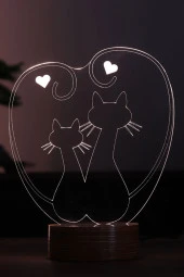 BY-LAMP Kediler Led Masa Lambası Ahşap Taban 7 Farklı Işık Renkli Gece Lambası Hediye Dekoratif Aydınlatma - 1