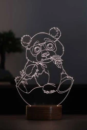 BY-LAMP Panda Figürlü Dekoratif Hediye Led Masa Lambası | 7 Işık Rengi | Ahşap Taban thumbnail 1