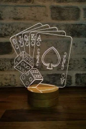 BY-LAMP Poker Figürlü Dekoratif Hediye Led Masa Lambası | 7 Işık Rengi | Ahşap Taban thumbnail 1