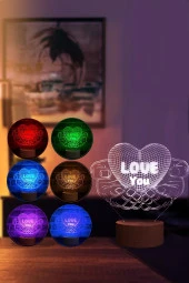 BY-LAMP Sevgiliye Led Masa Lambası Ahşap Taban 7 Farklı Işık Renkli Gece Lambası Hediye Dekoratif Aydınlatma thumbnail 2