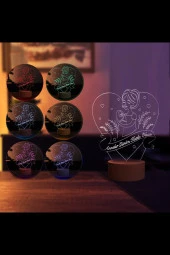 BY-LAMP Anneler Günü Hediyesi. Anneler Günün Kutlu Olsun Yazılı Kalp Figürlü Led Masa Lambası - Ahşap Taban thumbnail 2