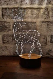 BY-LAMP Geyik Gece Lambası Ahşap Taban 7 Farklı Işık Renkli Hediye Dekoratif Aydınlatma thumbnail 1