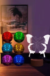 BY-LAMP Kelebek Led Masa Lambası Ahşap Taban 7 Farklı Işık Renkli Gece Lambası Hediye Dekoratif Aydınlatma thumbnail 2