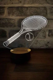 BY-LAMP Tenis Raketi Figürlü Dekoratif Hediye Led Masa Lambası | 7 Işık Rengi | Ahşap Taban thumbnail 1