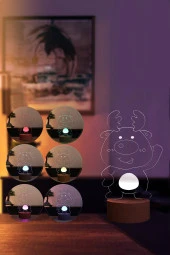 BY-LAMP Sevimli Geyik Figürlü Dekoratif Hediye Led Masa Lambası | 7 Işık Rengi | Ahşap Taban thumbnail 2