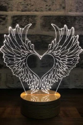 BY-LAMP Kanatlar Led Masa Lambası Ahşap Taban 7 Farklı Işık Renkli Gece Lambası Hediye Dekoratif Aydınlatma thumbnail 1