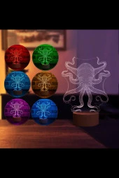 BY-LAMP Ahtapot Led Masa Lambası Ahşap Taban 7 Farklı Işık Renkli thumbnail 2
