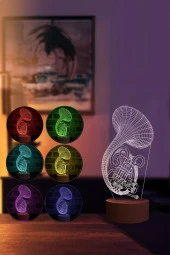 BY-LAMP Saksafon Figürlü Dekoratif Hediye Led Masa Lambası | 7 Işık Rengi | Ahşap Taban - 2