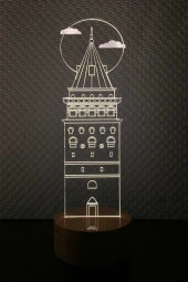 BY-LAMP Galata Kulesi Masa Lambası Ahşap Taban 7 Farklı Işık Renkli Dekoratif Aydınlatma thumbnail 1