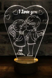 BY-LAMP Aşık Çift Led Masa Lambası Ahşap Taban 7 Farklı Işık Renkli Sevgiliye Hediye Dekoratif Aydınlatma thumbnail 1