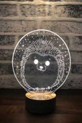 BY-LAMP Kirpi Led Masa Lambası Ahşap Taban 7 Farklı Işık Renkli Gece Lambası Hediye Dekoratif Aydınlatma thumbnail 1