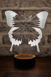 BY-LAMP Kelebek Led Masa Lambası Ahşap Taban 7 Farklı Işık Renkli Gece Lambası Hediye Dekoratif Aydınlatma thumbnail 1