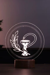 BY-LAMP Eczane Logo Figürlü Dekoratif Hediye Led Masa Lambası | 7 Işık Rengi | Ahşap Taban thumbnail 1