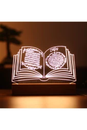 BY-LAMP Kuran-ı Kerim Figürlü Dekoratif Hediye Led Masa Lambası | Günışığı Renk | Ahşap Taban - 1