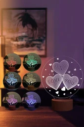 BY-LAMP I Love You Figürlü Dekoratif Hediye Led Masa Lambası | 7 Işık Rengi | Ahşap Taban thumbnail 2
