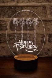 BY-LAMP Doğum Günü Hediyesi. Happy Birthday Figürlü Led Masa Lambası | 7 Işık Rengi | Ahşap Taban thumbnail 1