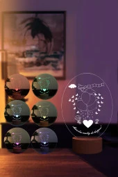 BY-LAMP Mutluluk Led Masa Lambası Ahşap Taban 7 Farklı Işık Renkli Gece Lambası Hediye Dekoratif Aydınlatma thumbnail 2