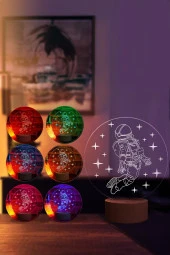 BY-LAMP Astronot Figürlü Dekoratif Hediye Led Masa Lambası | 7 Işık Rengi | Ahşap Taban - 2
