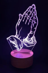 BY-LAMP Dua Figürlü Dekoratif Hediye Led Masa Lambası | 7 Işık Rengi | Ahşap Taban - 2