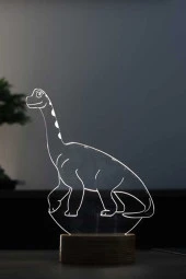 BY-LAMP Dinozor Figürlü Dekoratif Hediye Led Masa Lambası | 7 Işık Rengi | Ahşap Taban thumbnail 1
