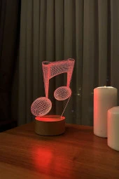 BY-LAMP Nota Figürlü Dekoratif Hediye Led Masa Lambası | 7 Işık Rengi | Ahşap Taban thumbnail 2