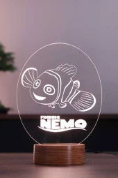 BY-LAMP Kayıp Balık Nemo Figürlü Dekoratif Hediye Led Masa Lambası | 7 Işık Rengi | Ahşap Taban thumbnail 1