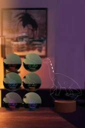 BY-LAMP Dinozor Figürlü Dekoratif Hediye Led Masa Lambası | 7 Işık Rengi | Ahşap Taban thumbnail 2