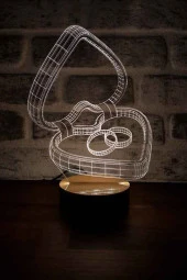 BY-LAMP Evlilik Teklifi Figürlü Dekoratif Hediye Led Masa Lambası | 7 Işık Rengi | Ahşap Taban - 1
