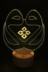 BY-LAMP Çift Vav Figürlü Dekoratif Hediye Led Masa Lambası | 7 Işık Rengi | Ahşap Taban - 1