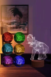 BY-LAMP Fil Figürlü Dekoratif Hediye Led Masa Lambası | 7 Işık Rengi | Ahşap Taban - 2