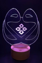 BY-LAMP Çift Vav Figürlü Dekoratif Hediye Led Masa Lambası | 7 Işık Rengi | Ahşap Taban - 2