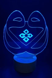 BY-LAMP Çift Vav Figürlü Dekoratif Hediye Led Masa Lambası | 7 Işık Rengi | Ahşap Taban - 3