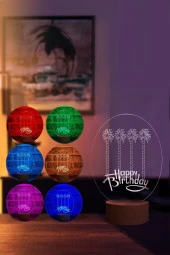 BY-LAMP Doğum Günü Hediyesi. Happy Birthday Figürlü Led Masa Lambası | 7 Işık Rengi | Ahşap Taban thumbnail 2
