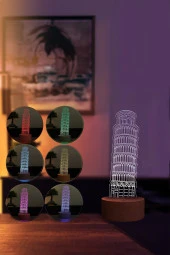 BY-LAMP Pisa Kulesi Figürlü Dekoratif Hediye Led Masa Lambası | 7 Işık Rengi | Ahşap Taban - 2