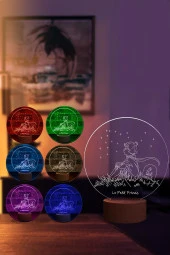 BY-LAMP Küçük Prens Le Petit Prince Figürlü Dekoratif Hediye Led Masa Lambası | 7 Işık Rengi | Ahşap Taban thumbnail 2