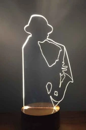 BY-LAMP Müzisyen Figürlü Dekoratif Hediye Led Masa Lambası | 7 Işık Rengi | Ahşap Taban thumbnail 1