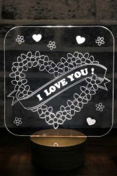 BY-LAMP Kalpler Ve Aşk Masa Lambası Ahşap Taban 7 Farklı Işık Renkli Sevgiliye Hediye Dekoratif Aydınlatma thumbnail 1