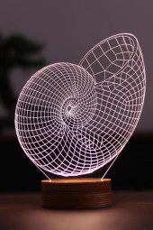 BY-LAMP Salyangoz Kabuğu Figürlü Dekoratif Hediye Led Masa Lambası | 7 Işık Rengi | Ahşap Taban thumbnail 1