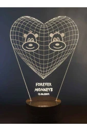BY-LAMP Sevimli Maymunlar Figürlü Dekoratif Hediye Led Masa Lambası | 7 Işık Rengi | Ahşap Taban thumbnail 1