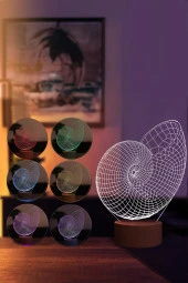 BY-LAMP Salyangoz Kabuğu Figürlü Dekoratif Hediye Led Masa Lambası | 7 Işık Rengi | Ahşap Taban thumbnail 2