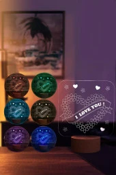 BY-LAMP Kalpler Ve Aşk Masa Lambası Ahşap Taban 7 Farklı Işık Renkli Sevgiliye Hediye Dekoratif Aydınlatma thumbnail 2