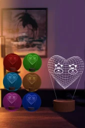 BY-LAMP Sevimli Maymunlar Figürlü Dekoratif Hediye Led Masa Lambası | 7 Işık Rengi | Ahşap Taban thumbnail 2