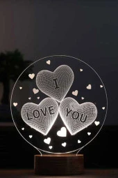 BY-LAMP I Love You Figürlü Dekoratif Hediye Led Masa Lambası | 7 Işık Rengi | Ahşap Taban thumbnail 1