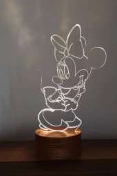 BY-LAMP Minnie Mouse Led Masa Lambası Ahşap Taban 7 Farklı Işık Renkli Hediye Dekoratif Aydınlatma thumbnail 1