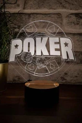 BY-LAMP Poker Figürlü Dekoratif Hediye Led Masa Lambası | 7 Işık Rengi | Ahşap Taban thumbnail 1