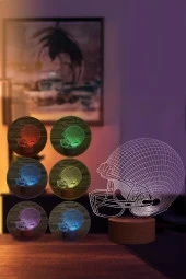 BY-LAMP Kask Led Masa Lambası Ahşap Taban 7 Farklı Işık Renkli Gece Lambası Hediye Dekoratif Aydınlatma thumbnail 2