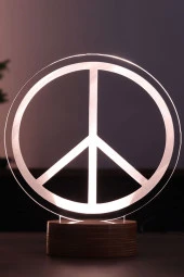 BY-LAMP Barış Sembolü Figürlü Dekoratif Hediye Led Masa Lambası | 7 Işık Rengi | Ahşap Taban thumbnail 1