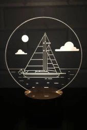 BY-LAMP Yelkenli Bulut Figürlü Dekoratif Hediye Led Masa Lambası | 7 Işık Rengi | Ahşap Taban - 1