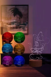 BY-LAMP Minnie Mouse Led Masa Lambası Ahşap Taban 7 Farklı Işık Renkli Hediye Dekoratif Aydınlatma thumbnail 2